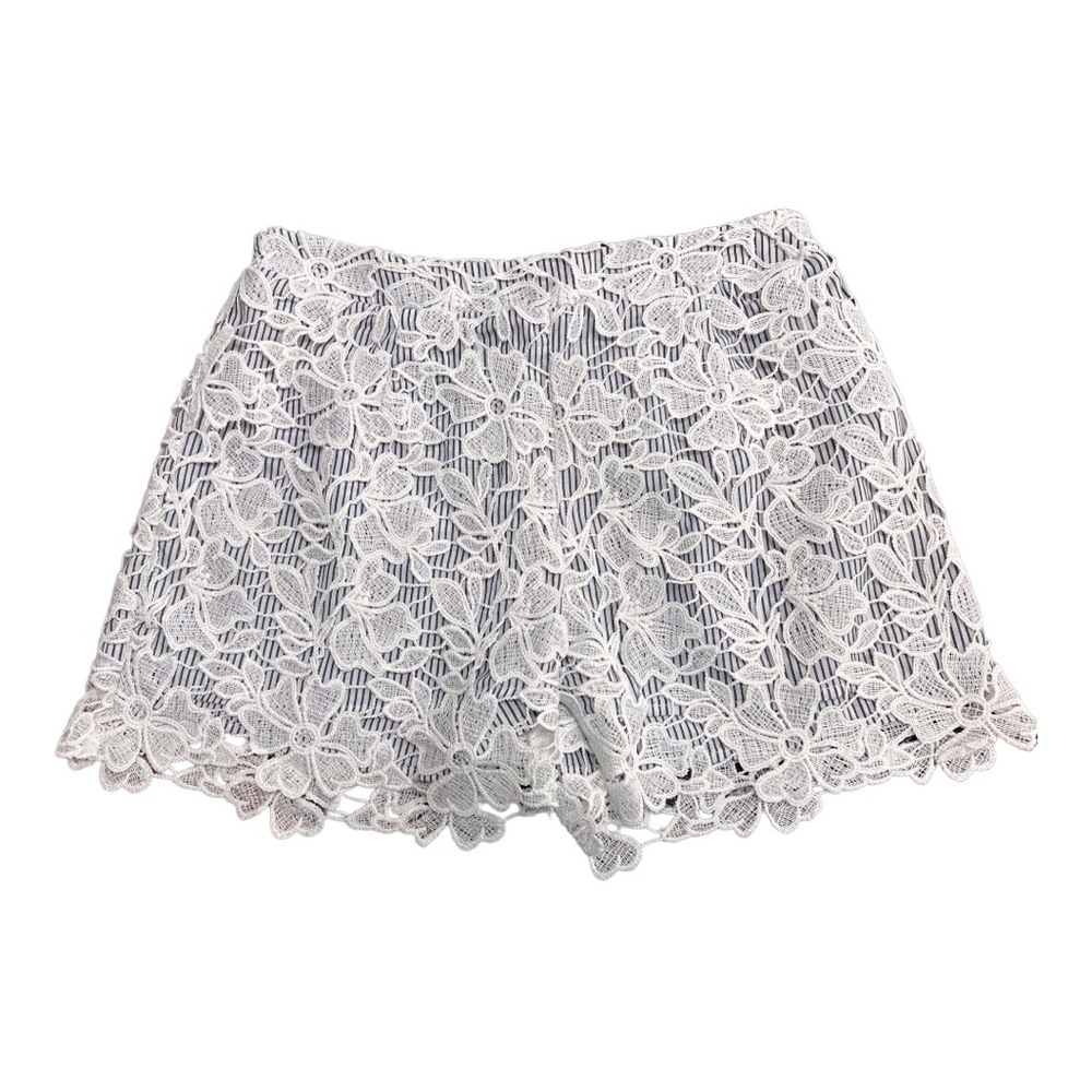 Adiva womens shorts size small blue and white strip with lace over it